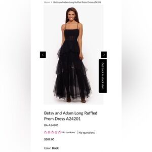 Betsy and Adam Black Tiered Tulle Long Ruffled Prom Dress size 2 / small Bustier